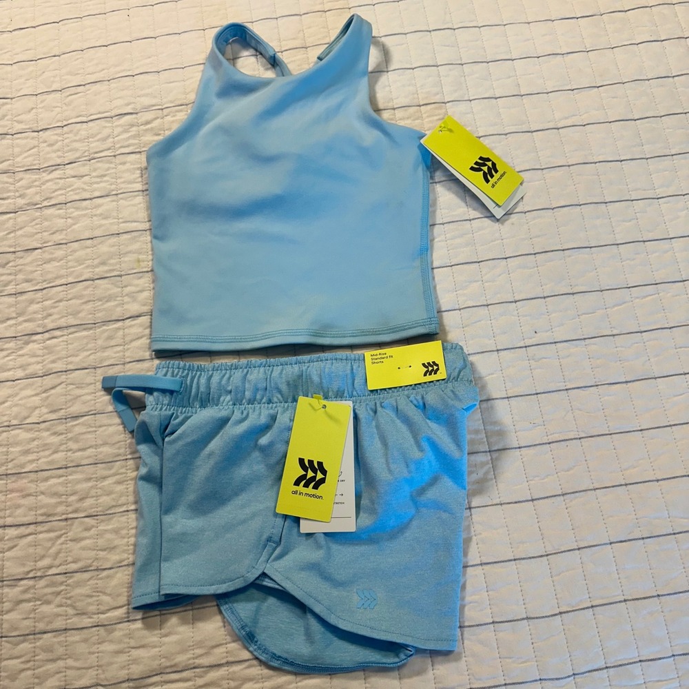 All in Motion Girls 2pc Activewear Set Blue Tank Shorts XS 4-5 NWT